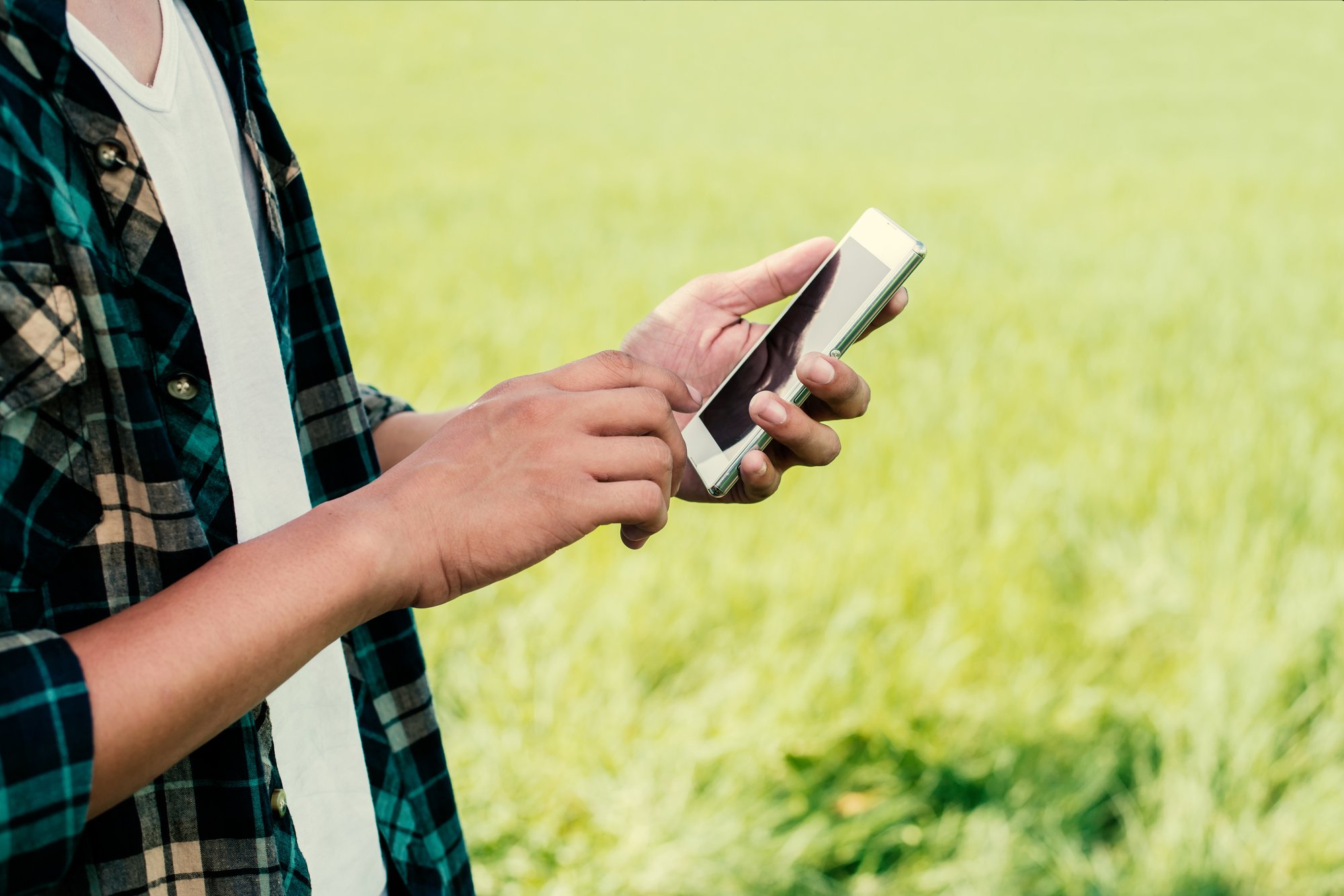 Man touching phone